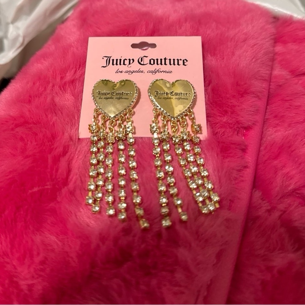 Juicy Couture Gold-Tone Heart Rhinestone Dangle Earrings: BRAND NEW